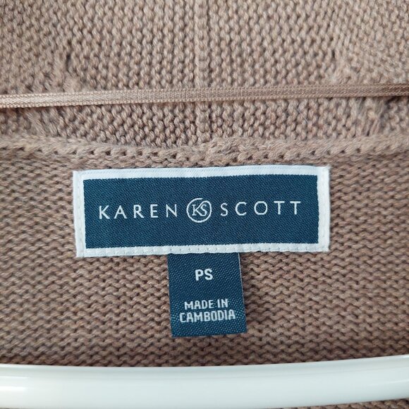 Karen Scott Cotton Cable-Collar Cardigan, Size S/P - Picture 4 of 5